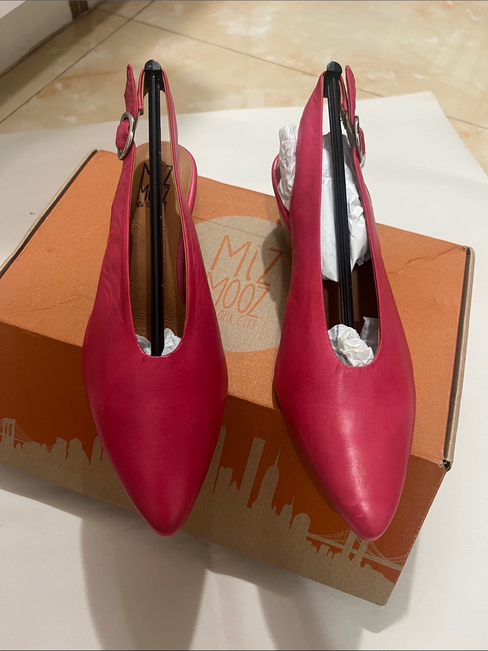 Miz Mooz Pointed Slingback Flats in Bright Pink